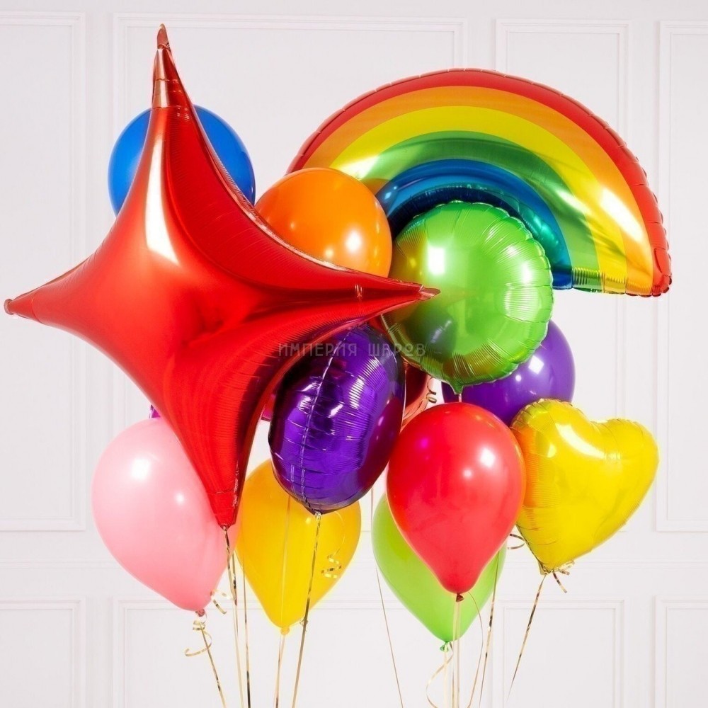 Разноцветный букет из воздушных шаров «Радуга и звезда»